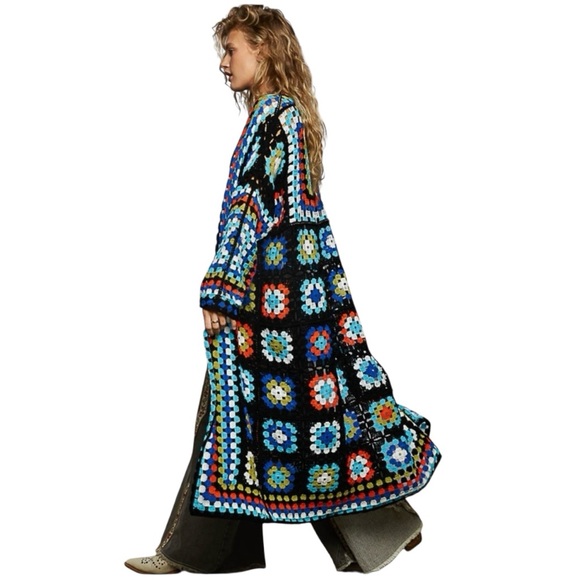 POL Granny Square Crochet Open Front Cardigan in Black NWOT - Picture 3 of 3